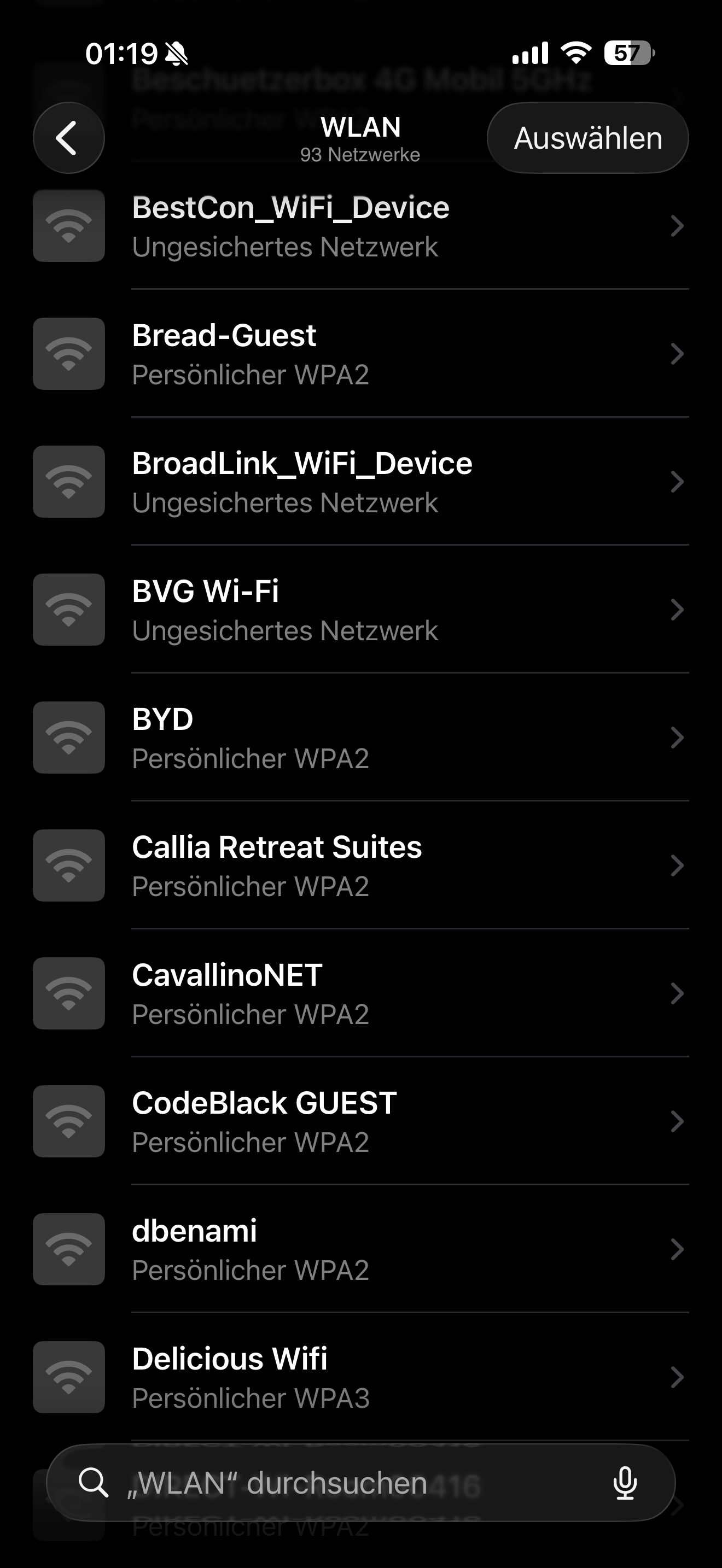 WLAN-Netzwerke Liste