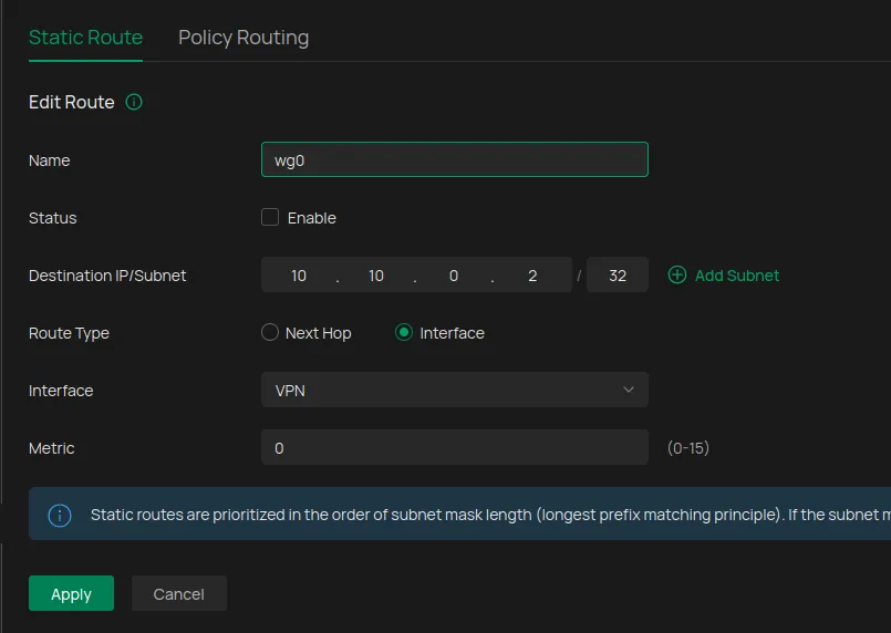 Omada Controller Routing Einstellungen